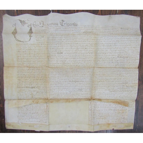 275 - A large 17th century vellum indenture c.1690 regarding a property in Middlesex, with attached ground... 