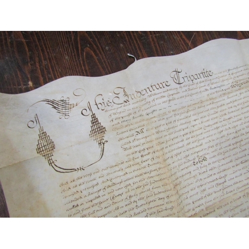 275 - A large 17th century vellum indenture c.1690 regarding a property in Middlesex, with attached ground... 