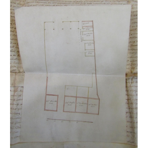 275 - A large 17th century vellum indenture c.1690 regarding a property in Middlesex, with attached ground... 