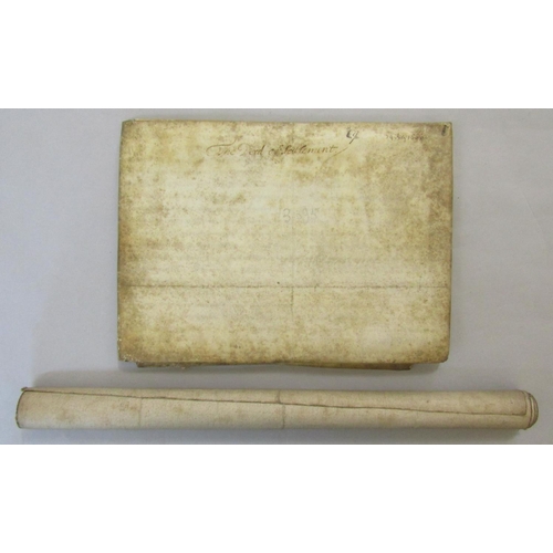 275 - A large 17th century vellum indenture c.1690 regarding a property in Middlesex, with attached ground... 