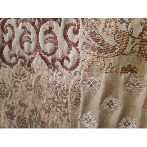 1537 - Large irregular shaped single heavy curtain in soft brown/ gold chenille with attractive reverse sid... 