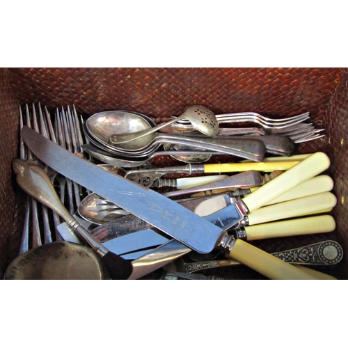 1199 - A cased set of six silver teaspoons, a silver hand mirror and blusher, a silver capped glass bottle,... 