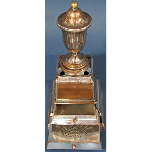 1203 - A 19th century Georgian style Sheffield plated desk stand with urn candle sconce over glass lined in... 