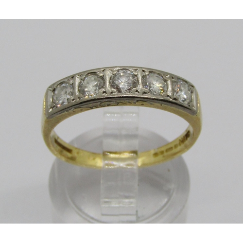 1362 - 18ct five stone half hoop ring, each stone 0.15ct approx, 3.7g