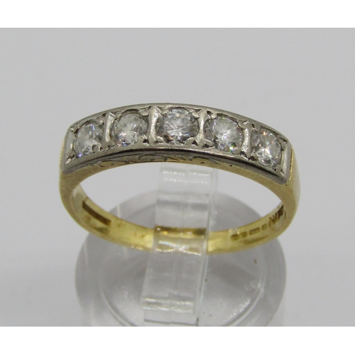 1362 - 18ct five stone half hoop ring, each stone 0.15ct approx, 3.7g