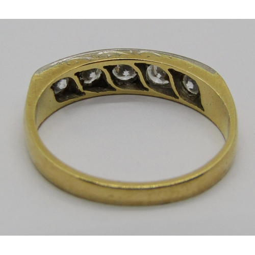 1362 - 18ct five stone half hoop ring, each stone 0.15ct approx, 3.7g