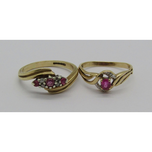 1366 - Two 9ct ruby and diamond rings, 4.3g total (2)