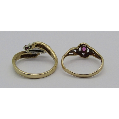 1366 - Two 9ct ruby and diamond rings, 4.3g total (2)