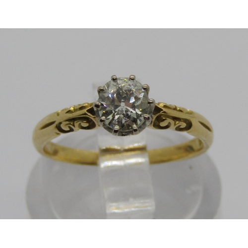 1368 - 18ct claw set diamond solitaire ring, 0.50ct approx, size H/I, 1.8g