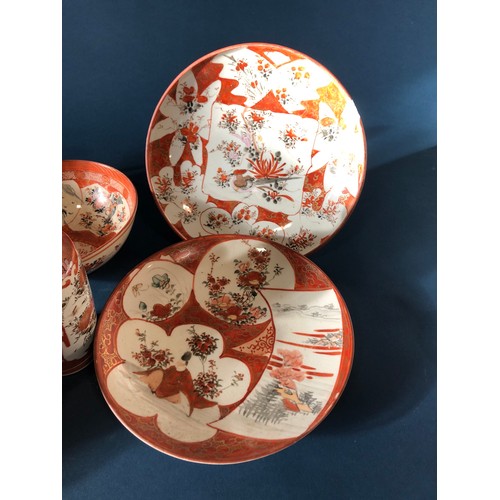 1056 - A collection of late 19th century and later Japanese kutani porcelains comprising four dishes, three... 