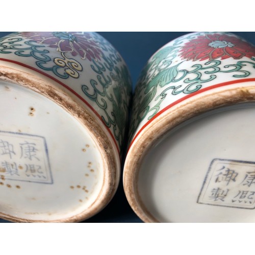 1058 - Pair of Chinese doucai cylindrical boxes with covers, height approx. 16 cm each (2)