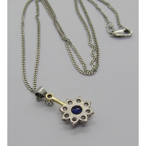 1376 - Tanzanite and diamond cluster pendant in bi-colour metal, bale diamond 0.10ct approx, pendant 2.4cm ... 