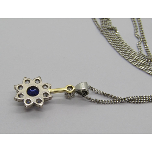 1376 - Tanzanite and diamond cluster pendant in bi-colour metal, bale diamond 0.10ct approx, pendant 2.4cm ... 