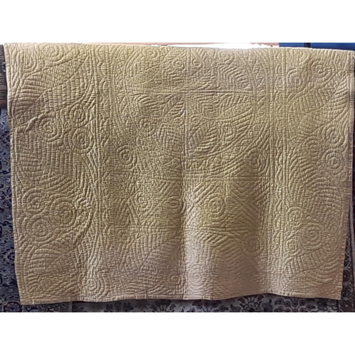1530 - Hand stitched reversible vintage bed quilt in olive and dark gold colours, quilted in running stitch... 