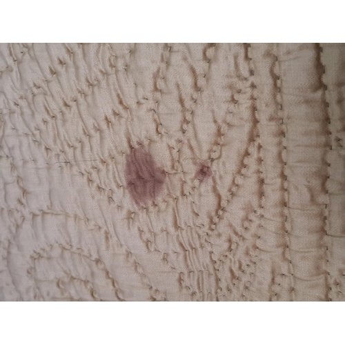 1530 - Hand stitched reversible vintage bed quilt in olive and dark gold colours, quilted in running stitch... 