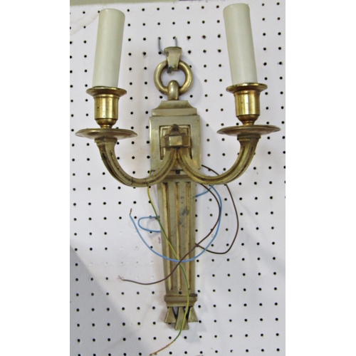 1647 - A pair of cast and gilded brass two branch wall lights in a Regency style, 35cm high