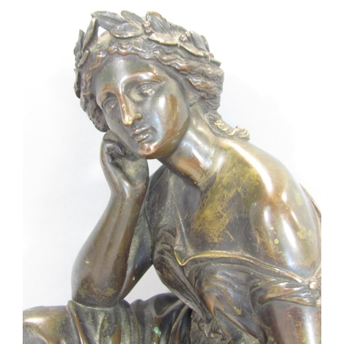 1582 - 19th century bronze figure of a seated classical female holding a harp