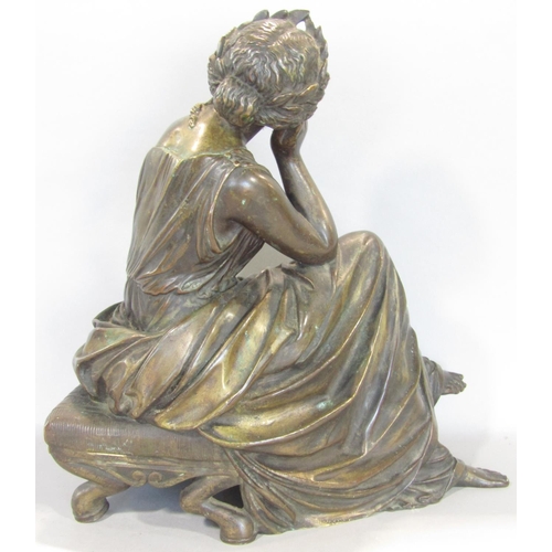 1582 - 19th century bronze figure of a seated classical female holding a harp