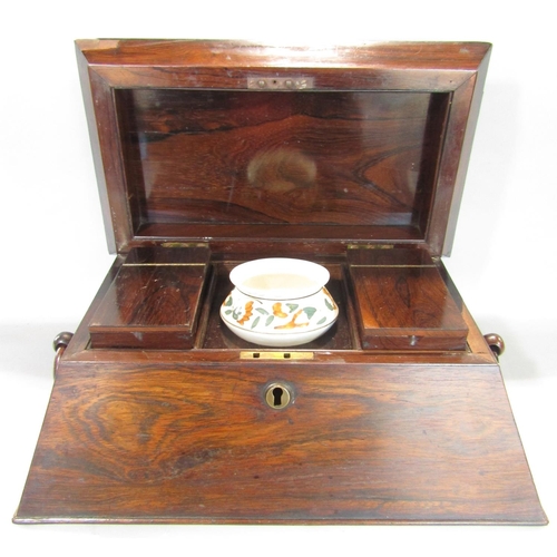 1661 - A large Regency rosewood sarcophagus tea caddy, with a well fitted interior mixing bowl (not origina... 
