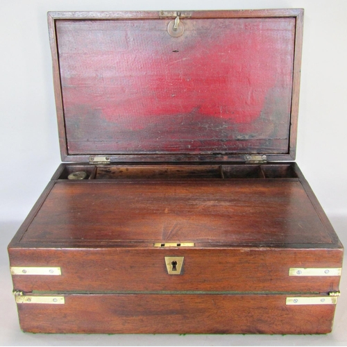1620 - A Georgian mahogany caddy with cross banded detail and a further 19th century writing slope with fol... 