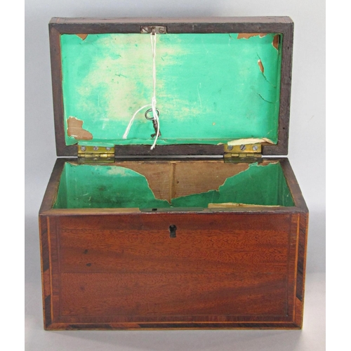 1620 - A Georgian mahogany caddy with cross banded detail and a further 19th century writing slope with fol... 
