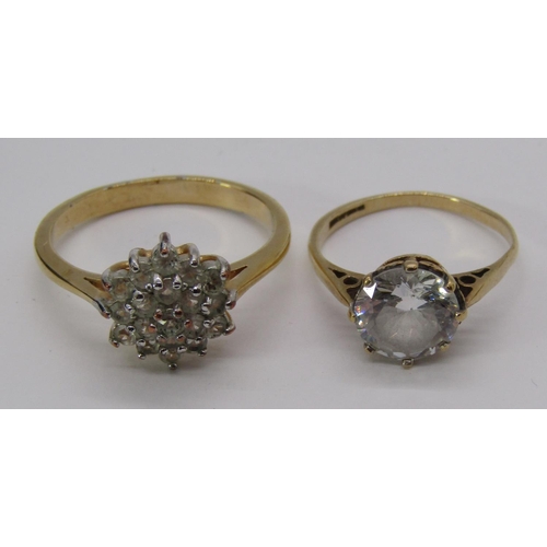 1413 - Group of jewellery comprising a 9ct cubic zirconia solitaire ring, a further dress ring and a silver... 