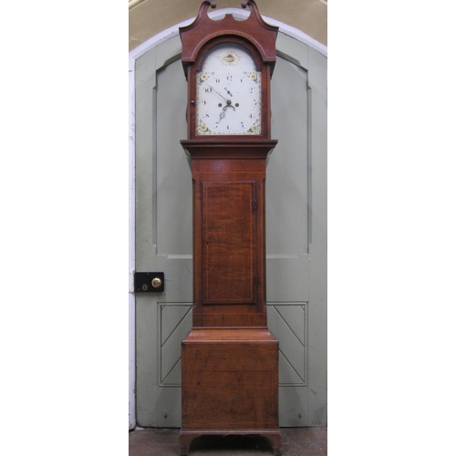 2561 - Georgian mahogany longcase clock, the hood with swan neck pediment enclosing an arched and painted d... 