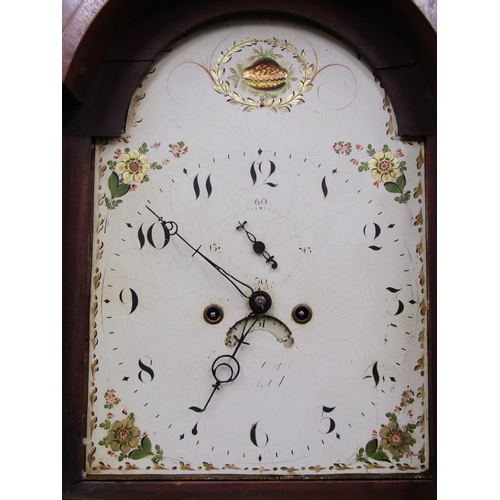 2561 - Georgian mahogany longcase clock, the hood with swan neck pediment enclosing an arched and painted d... 