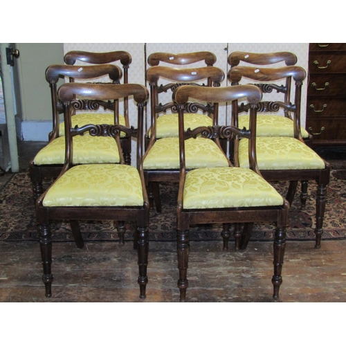 2587 - Set of eight Regency dining chairs in simulated rosewood with turned and fluted forelegs and drop in... 