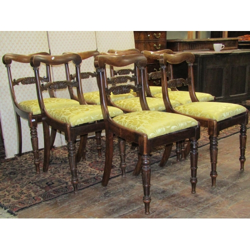 2587 - Set of eight Regency dining chairs in simulated rosewood with turned and fluted forelegs and drop in... 