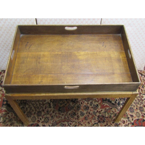 2609 - A Georgian oak rectangular butlers tray, set on a later framework