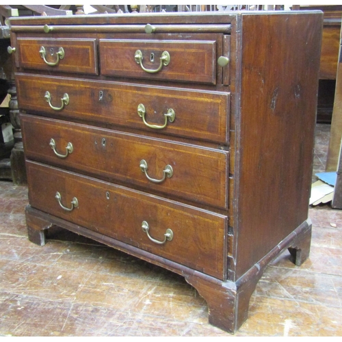 2631 - 18th century walnut veneered chest of three long and two short drawers incorporating a brush slide, ... 