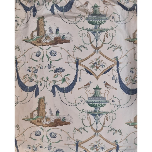 1522 - 1 pair curtains in 'Bazoches' printed fabric by Pierre Frey, with triple pleat heading, lined and th... 