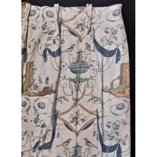 1522 - 1 pair curtains in 'Bazoches' printed fabric by Pierre Frey, with triple pleat heading, lined and th... 