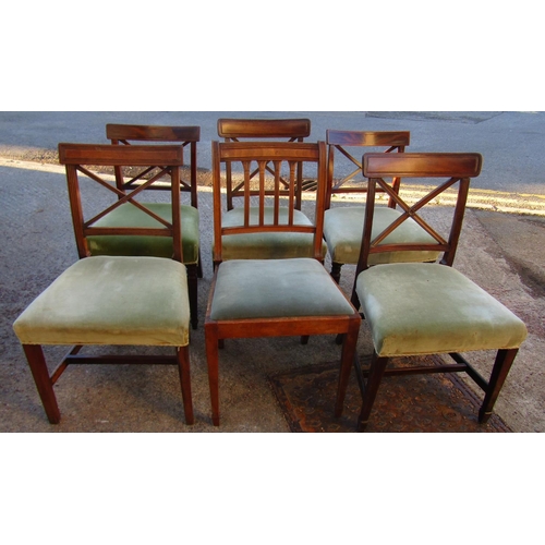 2514 - A collection of six Regency mahogany dining chairs with green upholstered seats