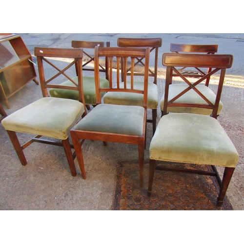 2514 - A collection of six Regency mahogany dining chairs with green upholstered seats