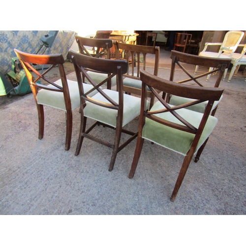 2514 - A collection of six Regency mahogany dining chairs with green upholstered seats