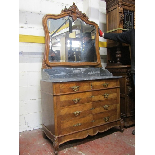 2522 - 19th century walnut veneered dressing chest fitted with three long and two short graduated drawers b... 