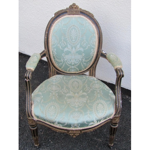 2546 - A 19th century open armchair with cameo shaped back with carved painted framework and upholstered fi... 