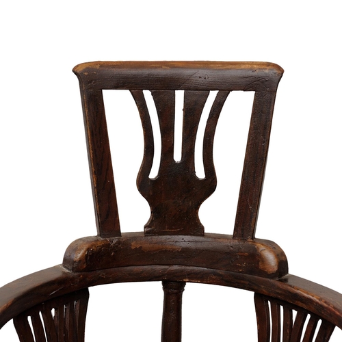 2585 - Mid-18th century countrymade corner chair in elm, with original painted grained finish, set on four ... 