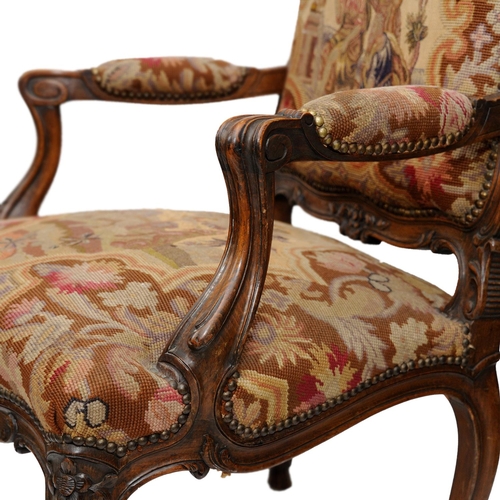 2591 - 19th century French open armchair with carved and moulded framework in beech, with gross and petit p... 