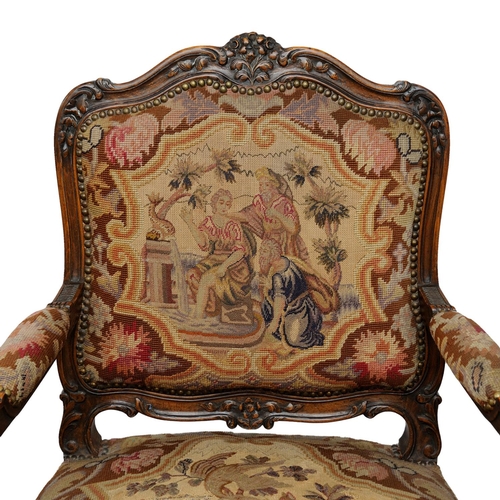 2591 - 19th century French open armchair with carved and moulded framework in beech, with gross and petit p... 