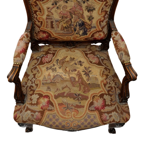 2591 - 19th century French open armchair with carved and moulded framework in beech, with gross and petit p... 