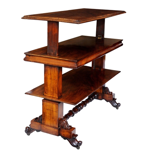 2607 - A Regency mahogany telescopic rectangular three tier buffet with moulded detail, raised on a stretch... 