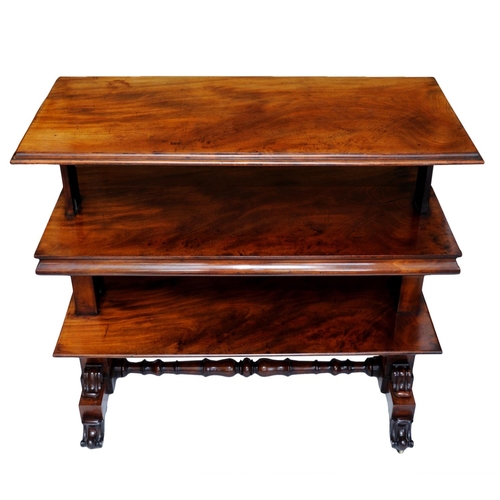 2607 - A Regency mahogany telescopic rectangular three tier buffet with moulded detail, raised on a stretch... 