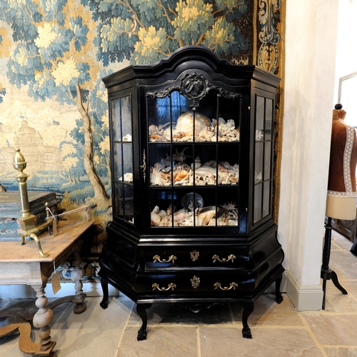 2614 - 19th century continental bombe shaped display cabinet, the lower section enclosed by two frieze draw... 