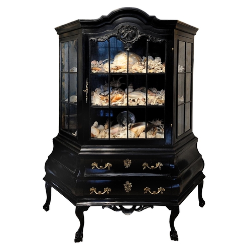 2614 - 19th century continental bombe shaped display cabinet, the lower section enclosed by two frieze draw... 