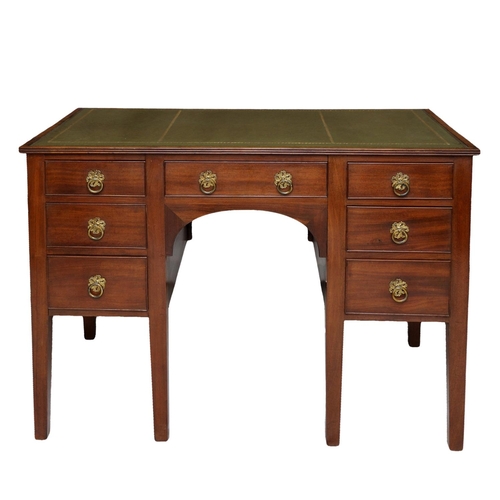 2617 - A small Edwardian mahogany ladies writing desk with central kneehole flanked by seven drawers on squ... 