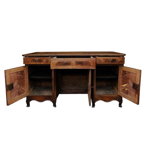 2622 - 19th century French provincial walnut kneehole writing desk fitted with three cupboards and three dr... 