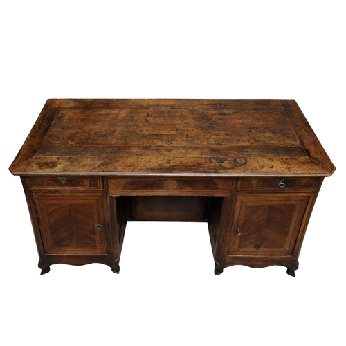 2622 - 19th century French provincial walnut kneehole writing desk fitted with three cupboards and three dr... 